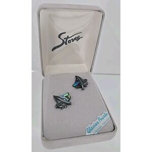 VINTAGE Storrs Glacier Pearle ABALONE FALL LEAVES STUD Earrings Hypoallergenic‎